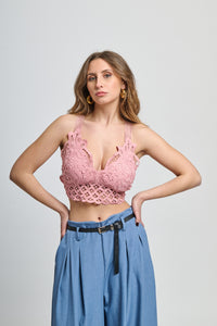 Top a uncinetto rosa antico,vintage e affascinante