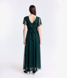 Abito verde.S con drappeggi, ideale per cerimonie estive