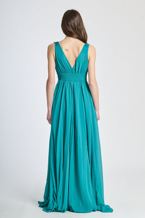 Abito elegante verde acqua, design rinfrescante con falda ampia e tessuto leggero