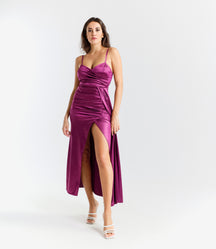 Beatrice Draped Satin Maxi Dress with Side Slit