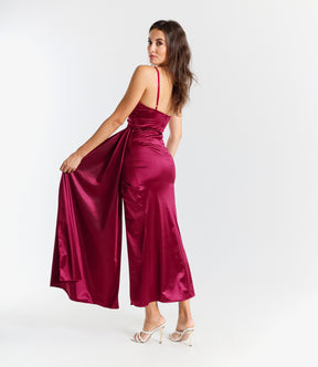 Beatrice Draped Satin Maxi Dress with Side Slit