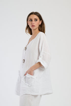  Combinazione bianca da giorno, top elegante con tasche decorativa, perfetto per un look limpido.