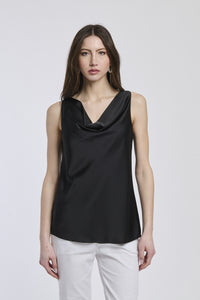 Canotta nera senza spalline concollo drappato iconica