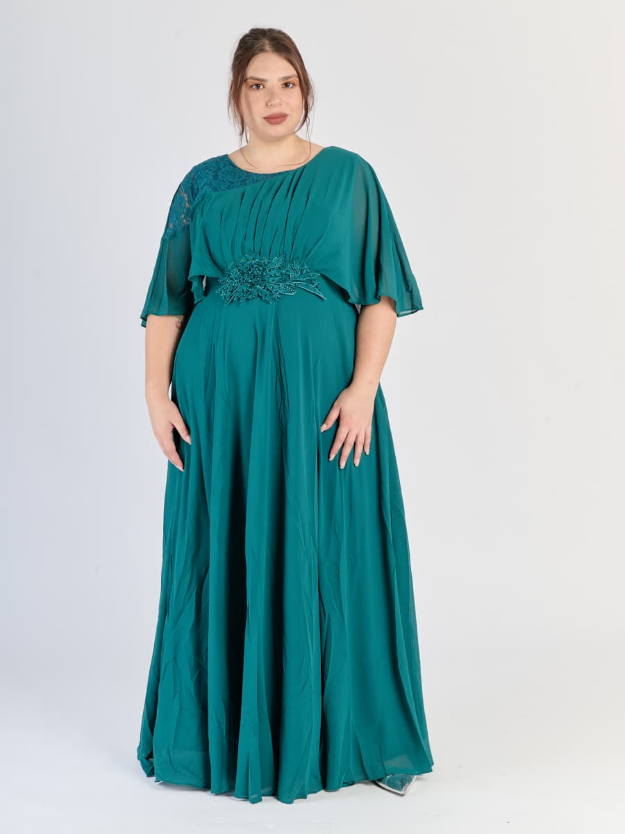 Vestito plus size Verde.S con fascia decorativa al busto e tessuto leggero