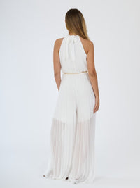 “Celestea” Jumpsuit – Pleated Jumpsuit with Crew Neck and Chain Belt