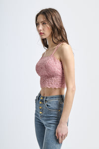 Canotta elegante rosa antico, tessuto traslucido con motivi floreali