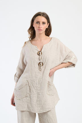  Combinazione beige da giorno, top morbido con tasche frontali, ideale per un look casuale.