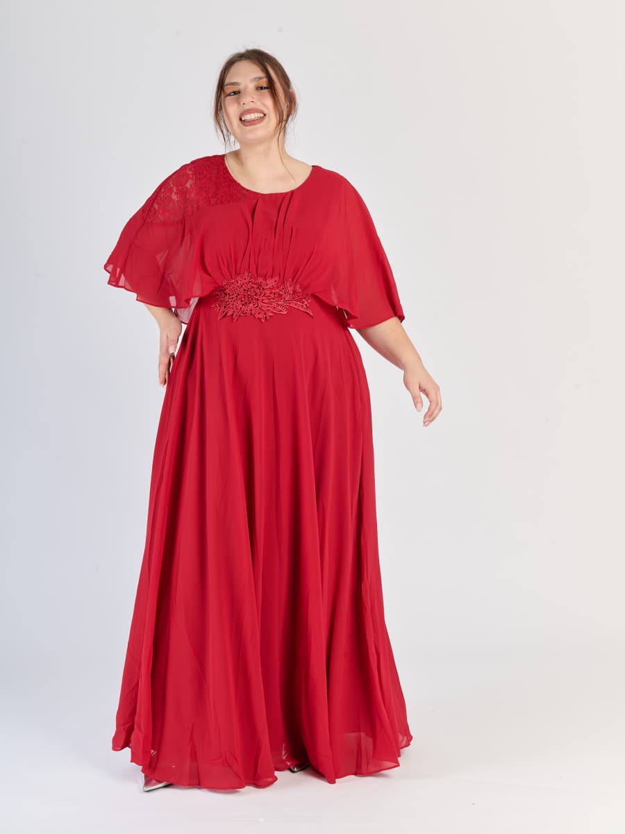 Lungo abito plus size Bordo, ideale per eventi romantici e notturni