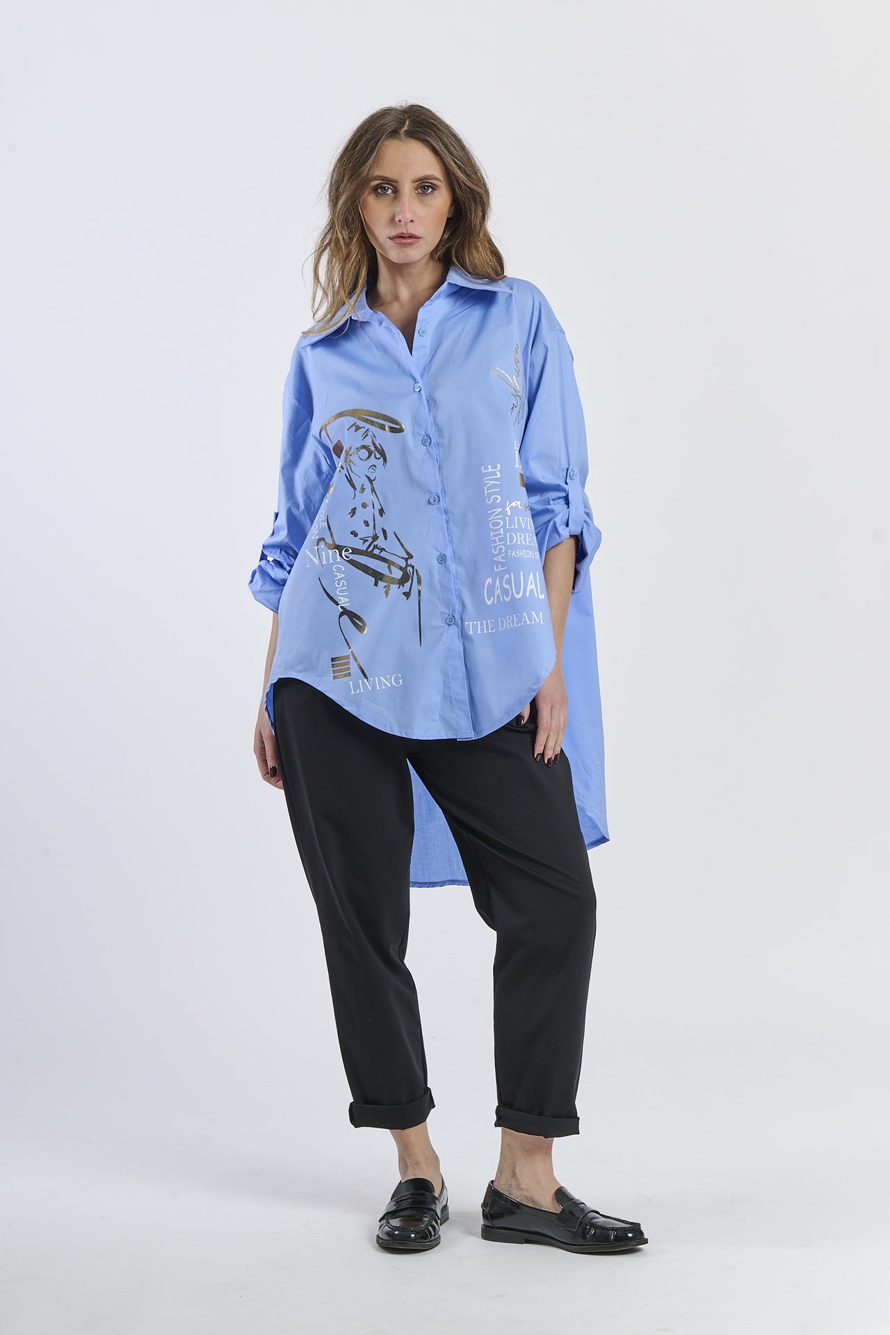 Camicia azzurra oversize, idea cool