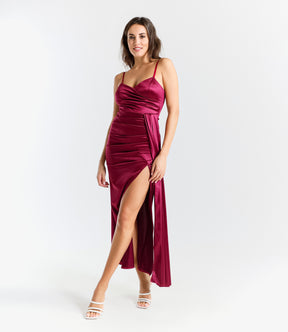 Beatrice Draped Satin Maxi Dress with Side Slit