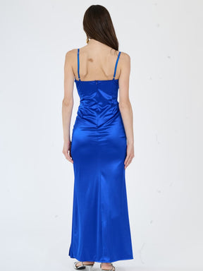 Beatrice Draped Satin Maxi Dress with Side Slit