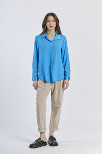Camicia turchese oversize con colletto, rinfrescante e azzurra