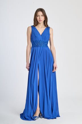 Abito elegante bluette, design vivace con falda ampia e tessuto leggero