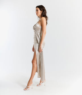 Beatrice Draped Satin Maxi Dress with Side Slit
