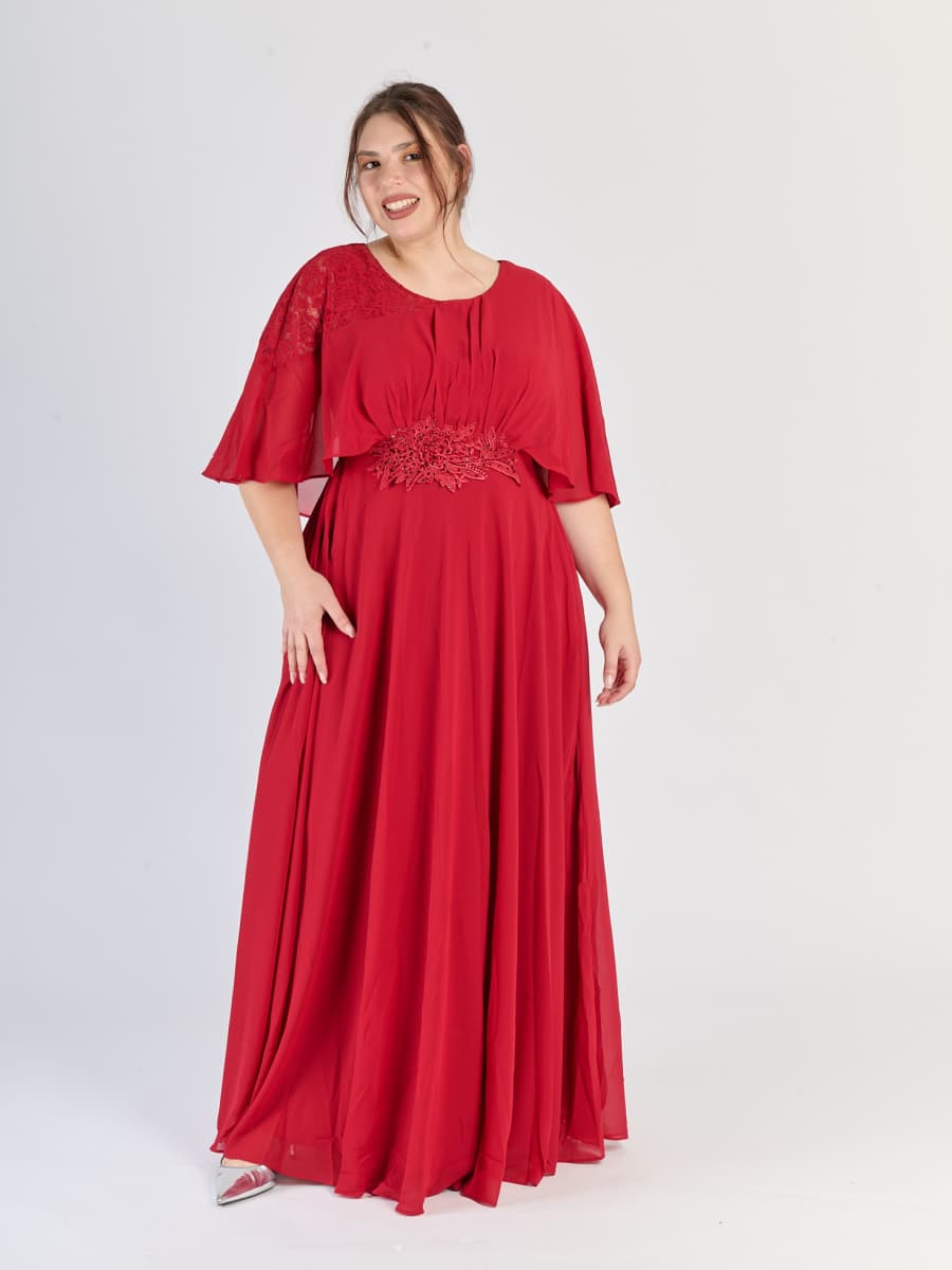 Vestito da sera plus size Bordo, maniche ampie e finitura ruvida