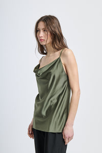 Maglia verde militare a spalline per stile outdoor