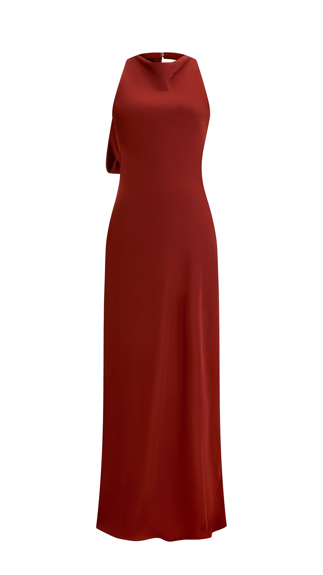 Abito Lungo Donna Senza Maniche Halter, Collo a Drappeggio con Nastro Decorativo, Modello Fluido Elegante per Feste e Cerimonie