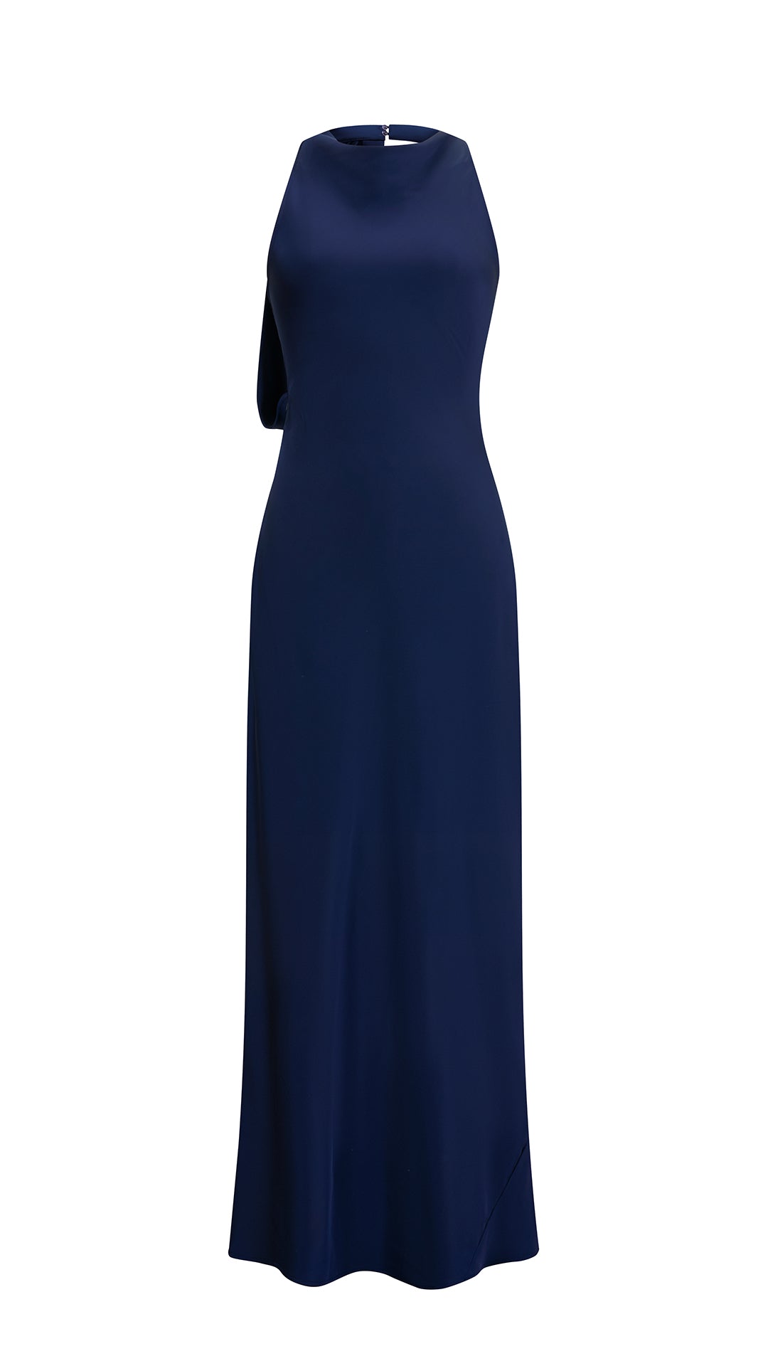 Abito Lungo Donna Senza Maniche Halter, Collo a Drappeggio con Nastro Decorativo, Modello Fluido Elegante per Feste e Cerimonie