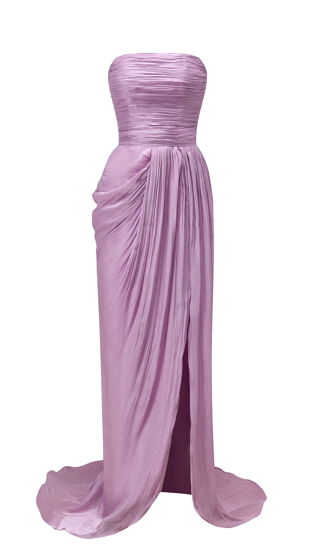 Abito Lungo Donna Senza Spalline a Pieghè, Gonna Drappeggiata con Spacco e Strascico, Elegante per Matrimoni e Serate di Gala