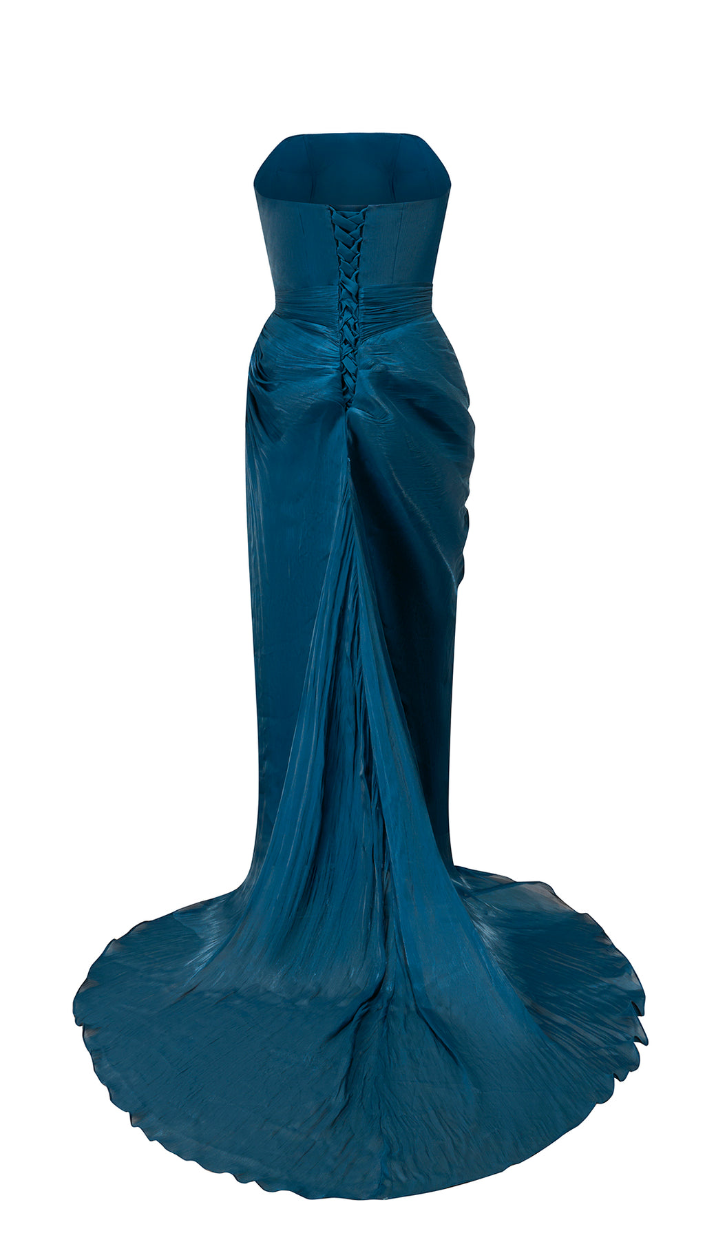 Abito Lungo Donna Senza Spalline a Pieghè, Gonna Drappeggiata con Spacco e Strascico, Elegante per Matrimoni e Serate di Gala