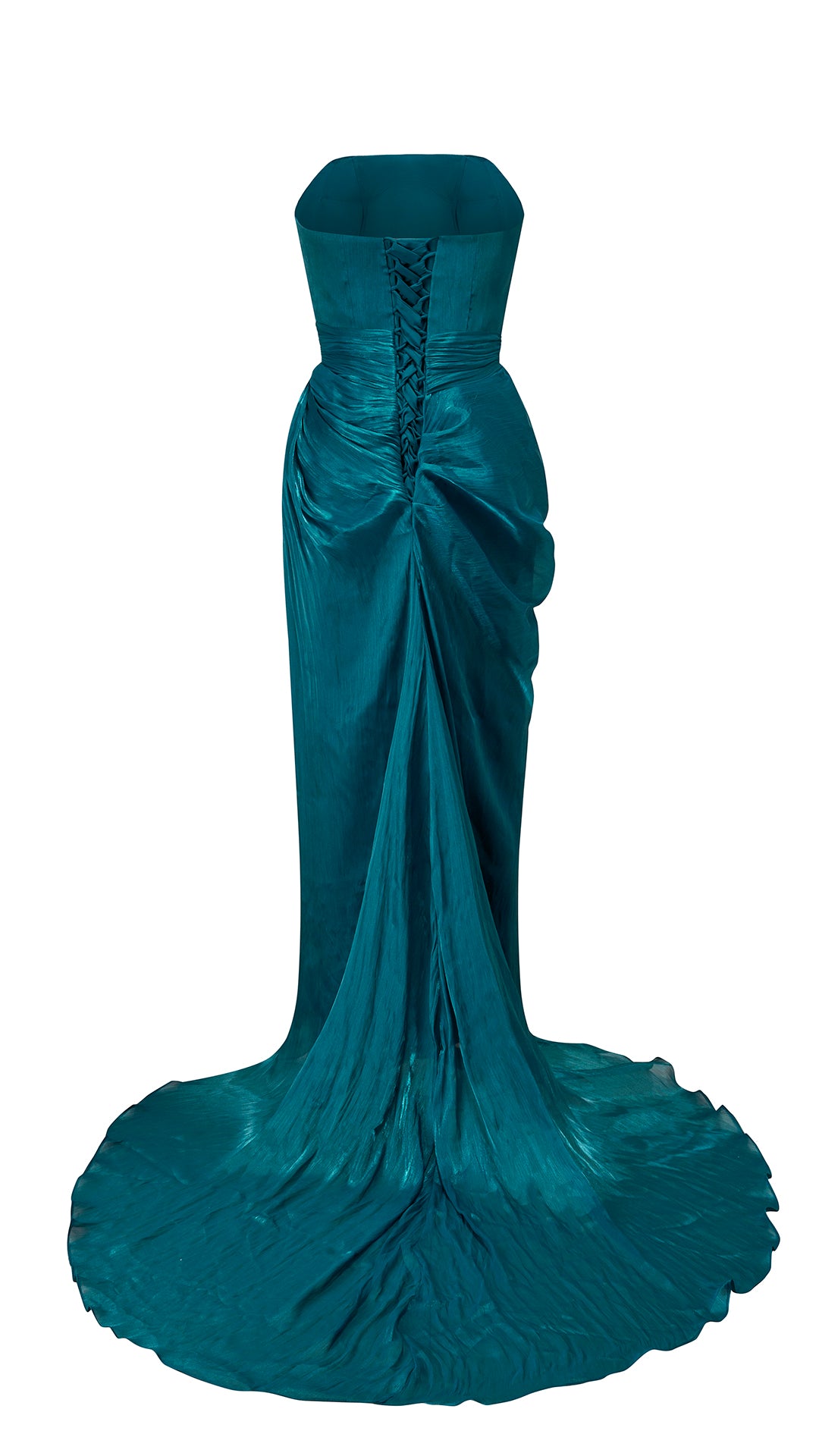 Abito Lungo Donna Senza Spalline a Pieghè, Gonna Drappeggiata con Spacco e Strascico, Elegante per Matrimoni e Serate di Gala