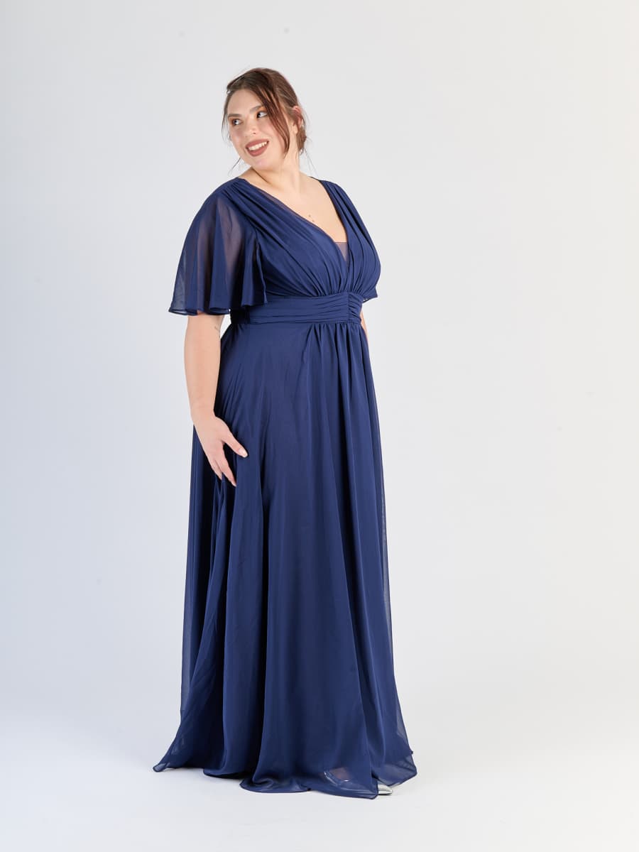  plus size Navy in raso con silhouette 