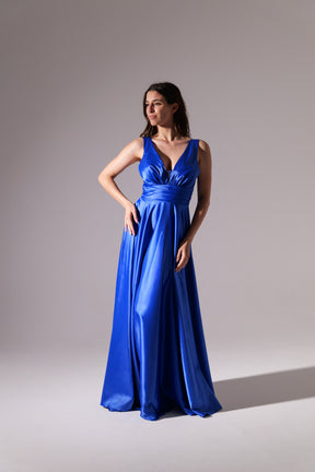 Abito maxi satinato con scollo a V Sara