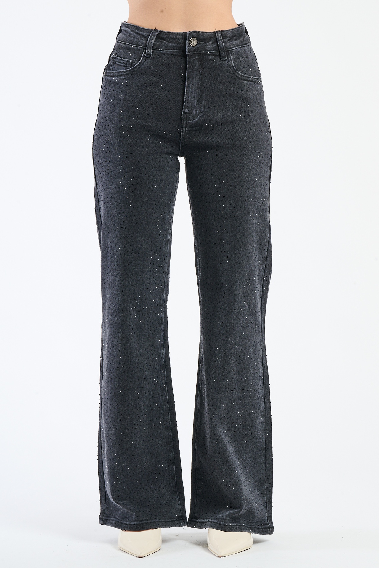Jeans a vita alta con strass Tiziana